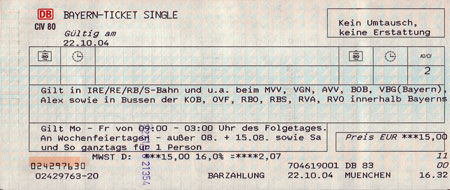 Deutsche bahn bayernticket single preis